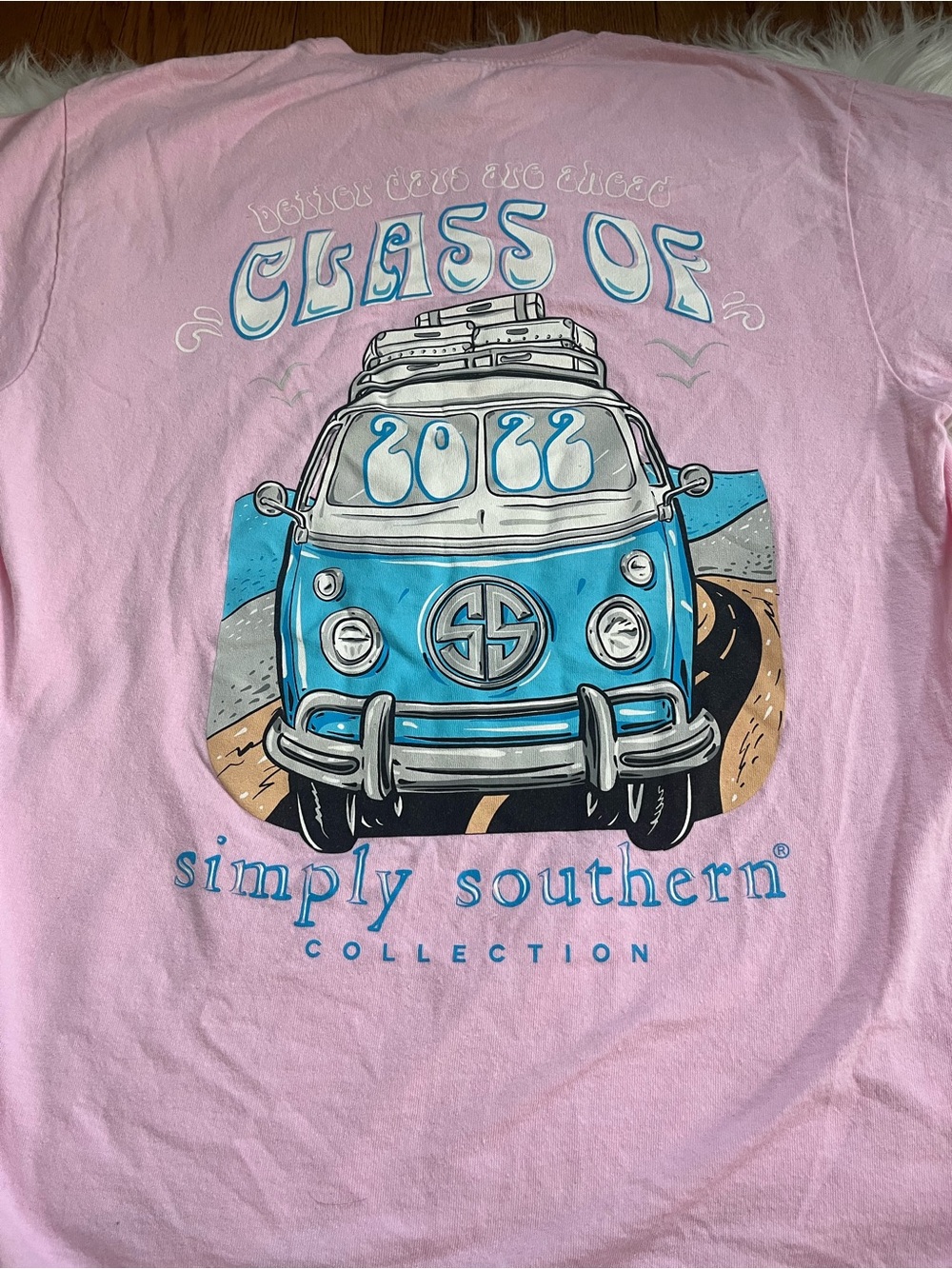 Simply Southern Pink Tee with Blue Van 'Class of 2022' Graphic